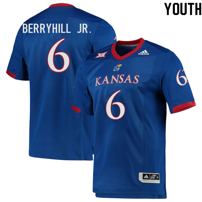 Youth #6 Taiwan Berryhill Jr. Kansas Jayhawks College Football Jerseys Stitched Sale-Royal - Click Image to Close
